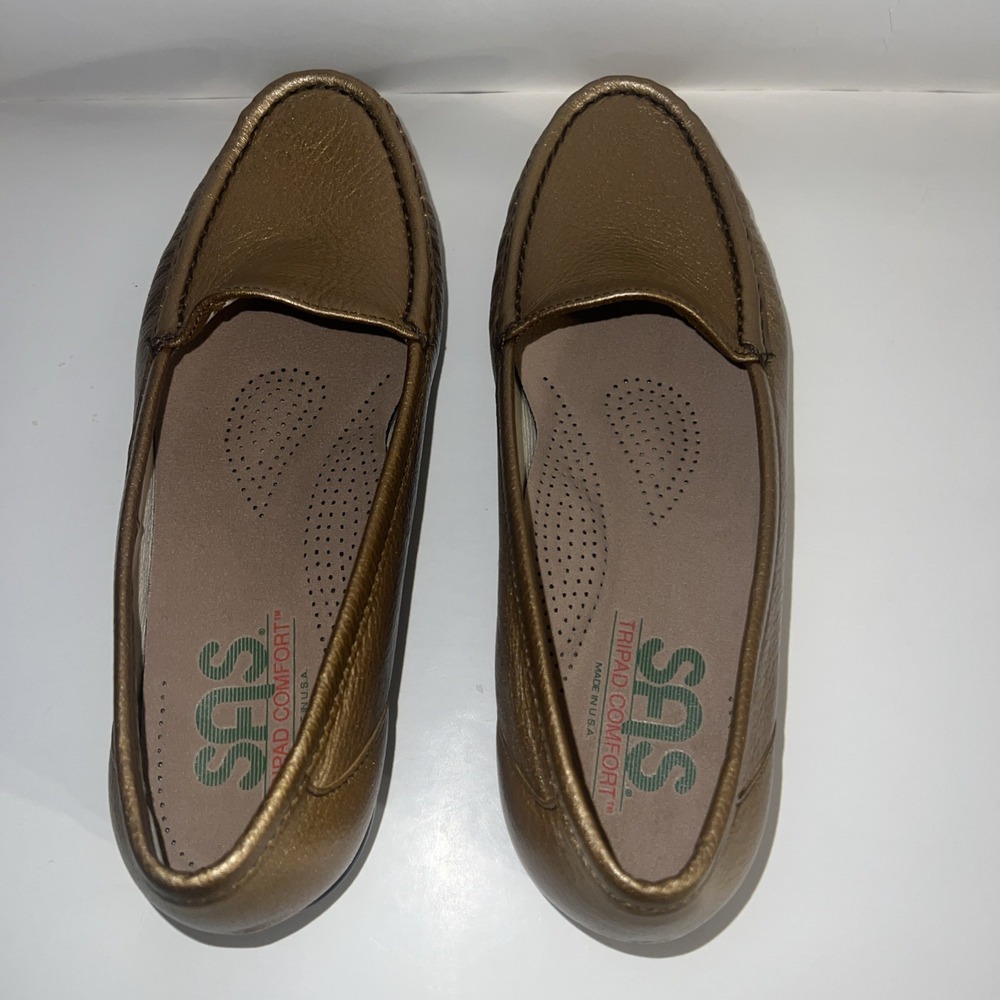 SAS Simplify Slip On Loafer Tripad Comfort Leather Flat Gold Size 7.5 - Picture 6 of 7